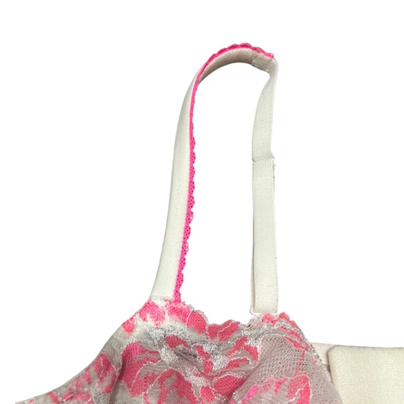 VICTORIAS SECRET BODY BY VICTORIA PINK/WHITE LACE UNLINED DEMI BRA SIZE 36D - Picture 5 of 8